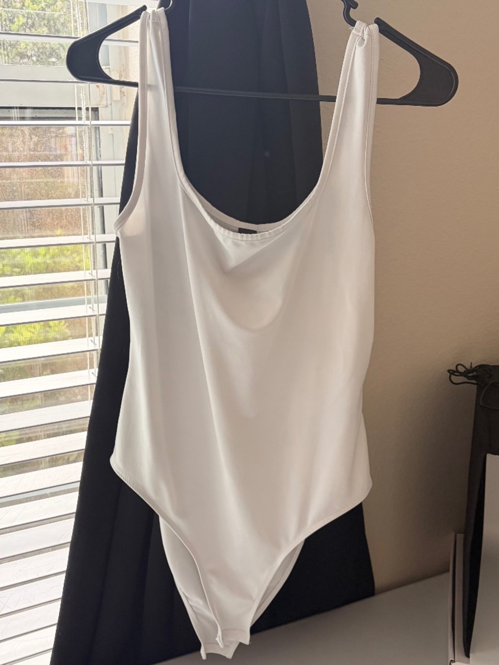 SHEIN White Scoop Neck Tank Bodysuit L Thong Cut Basic Layering